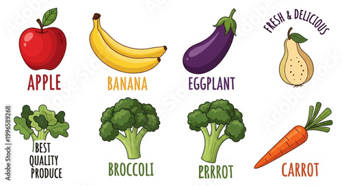 Assorted Fresh Fruits and Vegetables Collection.