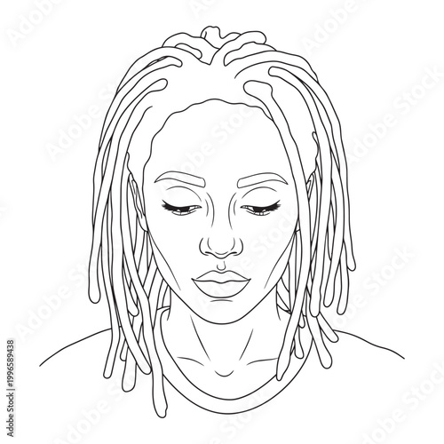 Slika na platnu young black woman with natural dreadlocks resting eyes closed vector illustratio