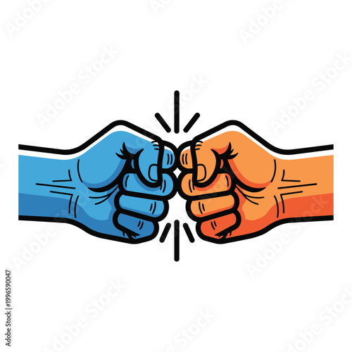 Two hands giving a fist bump in a friendly gesture, conveying unity and agreement, flat design vector illustration