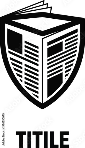 Black and white newspaper shield icon design symbol for media and journalism brands