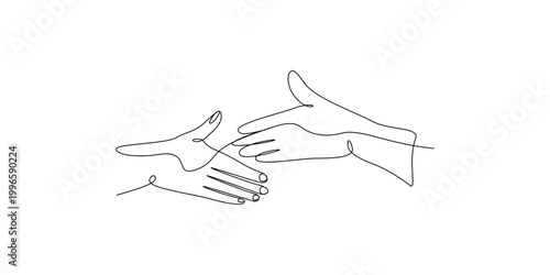 Continuous single line drawing of two people shaking hands representing a business deal or a friendly agreement concept isolated on white background, Vector, illustration