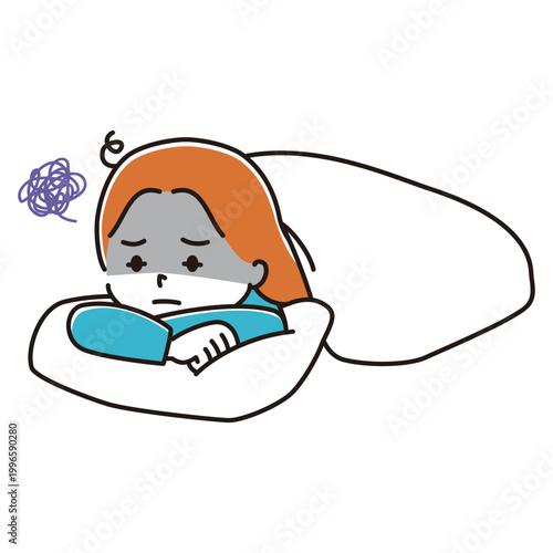 布団から出られない女性のイラスト