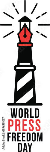 World Press Freedom Day symbol with a lighthouse made of a fountain pen nib illustration for media awareness campaign