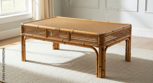Wicker Coffee Table with Storage in Sunlit Room rattan natural