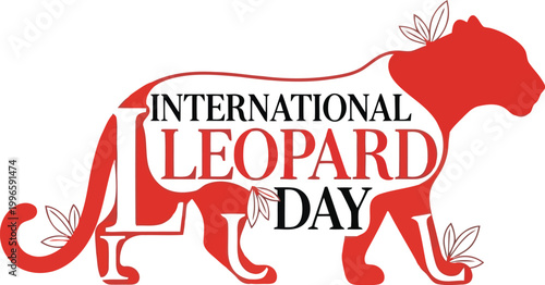 International Leopard Day celebration design with red leopard silhouette and decorative floral elements for awareness