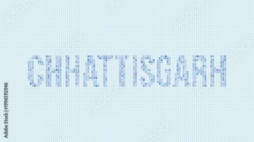 Chhattisgarh, India dotted map animation. Digital style shape of the state. Chhattisgarh, India shape and title dots appear with bulb flickering effect. Modern Intro, outro, title, logo video.