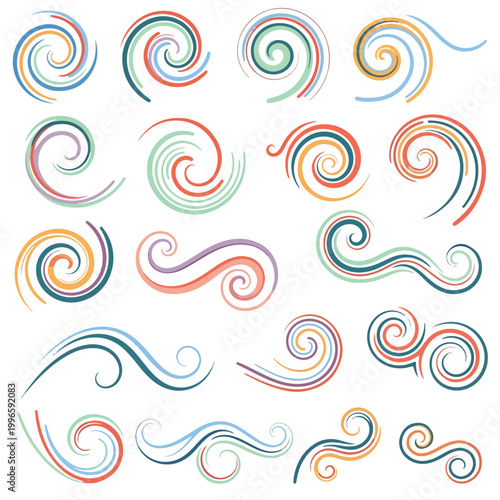 Photos A collection of colorful swirling patterns on white