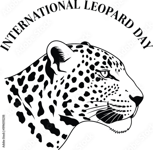 International Leopard Day emblem with a hand drawn sketch of a big cat head and spotted fur pattern for wildlife event