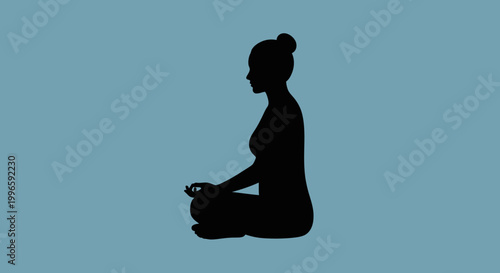 Silhouette of woman meditating in lotus position, calm mind and relaxation