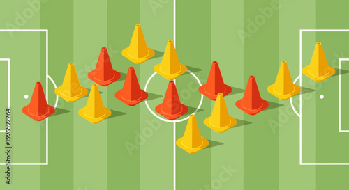 Soccer Training Cones Arrangement on Field - Football Practice Setup