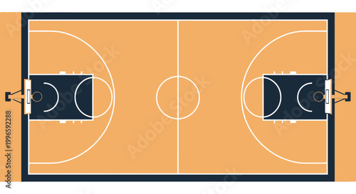 Top View Basketball Court with Hoop and Net, Sports Game Arena