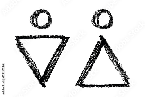 Hand drawn female and male gender identity sign Girls and boys Man and woman pictogram Lady and gentleman for restroom, toilet, washroom, lavatory, closet, WC, bathroom, door sticker