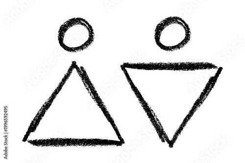 Hand drawn female and male gender identity sign Girls and boys Man and woman pictogram Lady and gentleman for restroom, toilet, washroom, lavatory, closet, WC, bathroom, door sticker