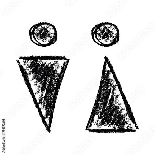 Hand drawn female and male gender identity sign Girls and boys Man and woman pictogram Lady and gentleman for restroom, toilet, washroom, lavatory, closet, WC, bathroom, door sticker