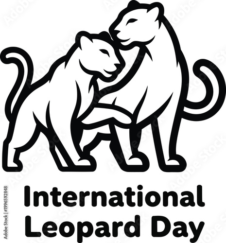International Leopard Day icon with two standing leopards in a minimal black and white line art vector style design