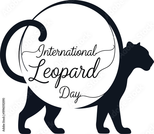 International Leopard Day emblem with a black silhouette of a wild leopard cat and elegant circular text design