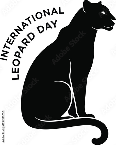 Black silhouette of a sitting leopard for International Leopard Day celebration and wildlife conservation awareness event