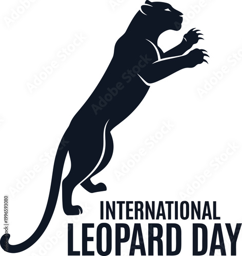 Black silhouette of a jumping leopard for International Leopard Day event graphic design