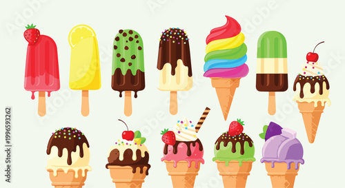 Tableau sur toile Colorful illustration of assorted ice cream treats