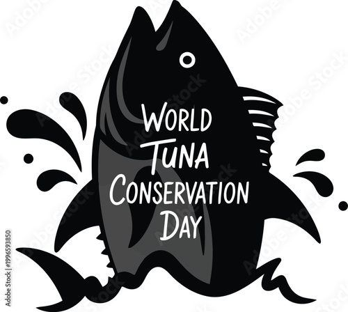 World Tuna Conservation Day logo with a black silhouette illustration of a fish jumping out of the water