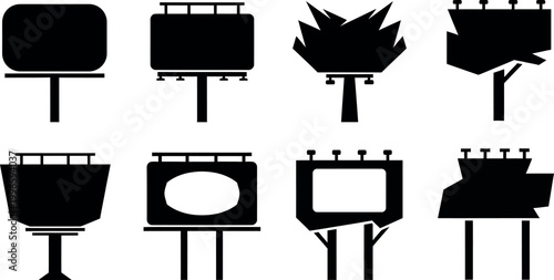 set of empty billboards and outdoor advertising stands flat design vector illustration