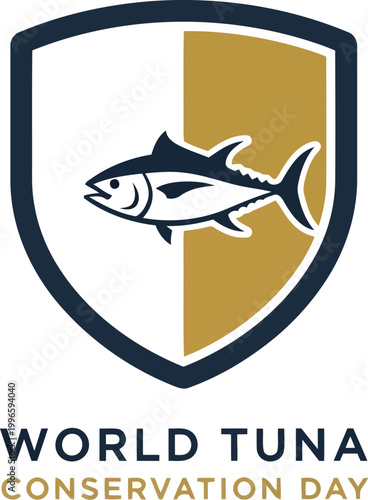 World Tuna Conservation Day logo with a fish inside a protective shield emblem design for awareness and environment