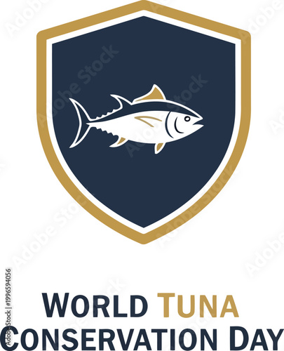 World Tuna Conservation Day logo with a fish silhouette inside a protective shield emblem for environmental awareness
