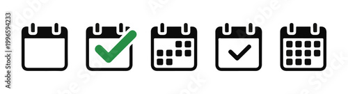 Calendar icons set showing different scheduling options including checkmarks for event validation and task completion.