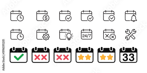 Calendar and clock icons for time management scheduling event planning reminders and business.