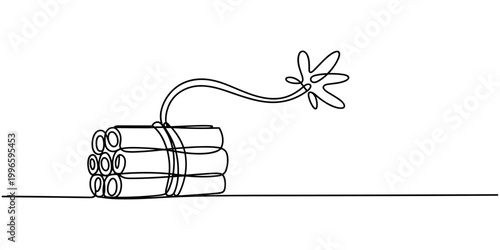 Bundle of dynamite sticks with a lit fuse attached explosive in white background