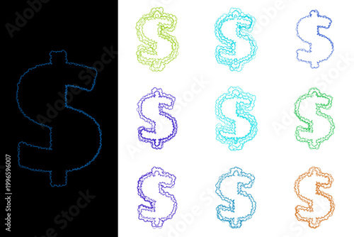 Colorful dollar sign icons with wavy outlines for market volatility and inflation concepts