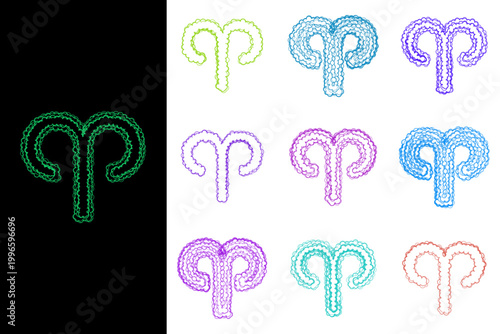 Colorful Aries Zodiac Sign Symbols for Digital Planners and Astrology Stickers