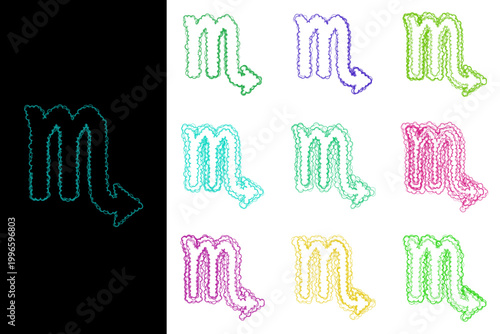 Colorful Scribble Scorpio Astrology Symbols for Witchy Aesthetic Digital Stickers