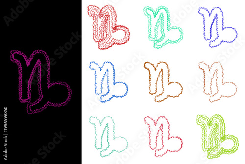 Handdrawn Capricorn zodiac symbols in various colors for digital planners and astrology journals
