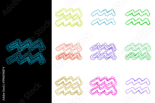 Colorful Hand Drawn Aquarius Zodiac Symbol Set for Astrology Apps and Spiritual Social Media Posts