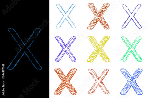 Artistic textured letter X alphabet set with scribbled outlines for sensory learning and branding