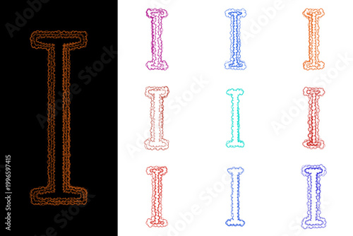 Hand Drawn Doodle Letter I Set in Multiple Colors for Kids Education and Creative Design