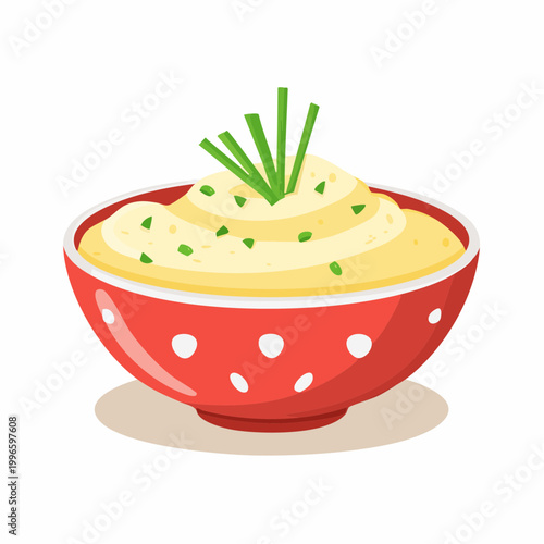 Mashed Potatoes in a Red Bowl with Chives