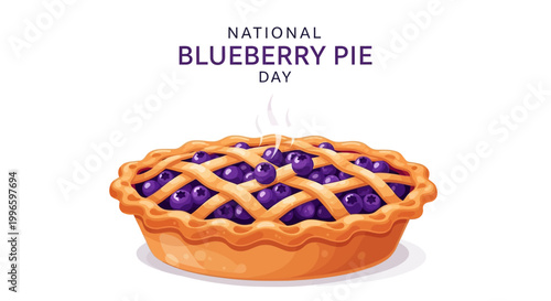 Close-up illustration featuring a homemade blueberry pie with a decorative lattice crust on a white background, styled as a sweet dessert illustration with a warm color palette