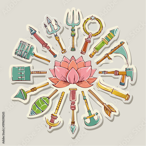 Fantasy Weapons and Lotus Flower Mandala