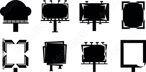 set of empty urban billboards and advertising stands flat design vector illustration