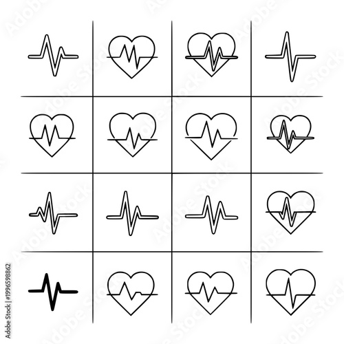 Heartbeat ECG Line Icons