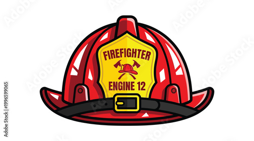 Red Firefighter Helmet Illustration Vector Graphic for Fire Safety and Emergency Services Concept