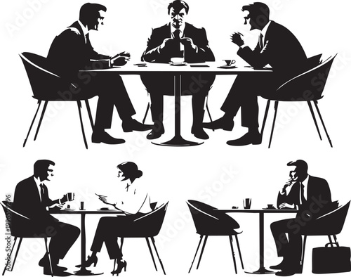 a group of business professionals engaged in a meeting and discussion in a modern office environment, conveying a sense of teamwork and collaboration