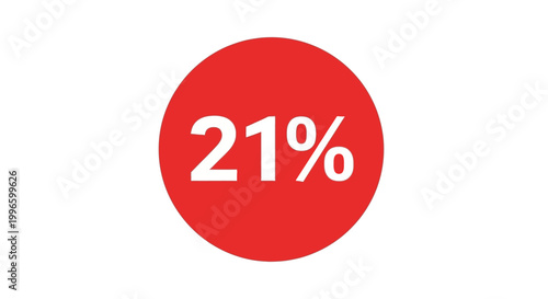 Red circular badge with white text displaying twenty one percent.