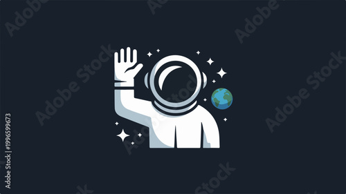 Astronaut waving in space with earth in background vector art