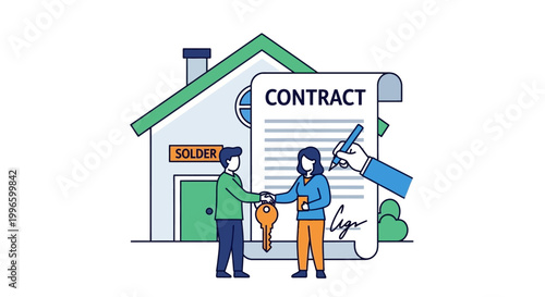Homeowners signing a contract agreement for house renovation or repair services.
