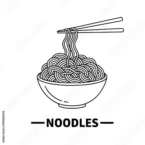 Noodles Bowl Chopsticks Line Art