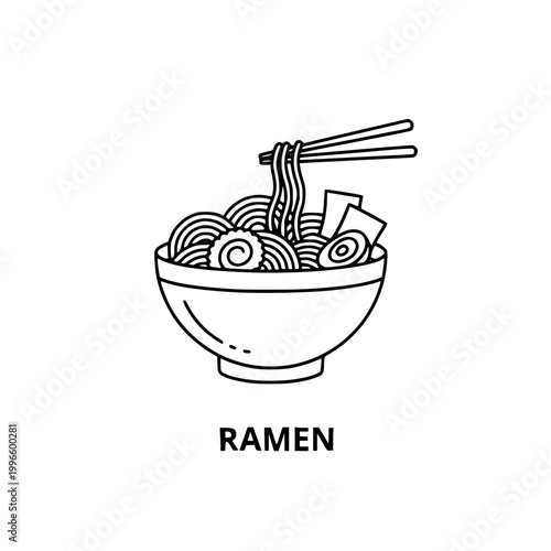 Ramen noodles in bowl with chopsticks illustration