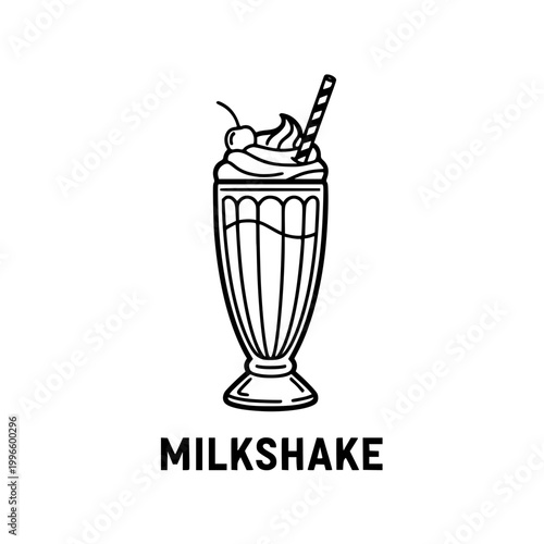 Milkshake vector icon with cherry and straw